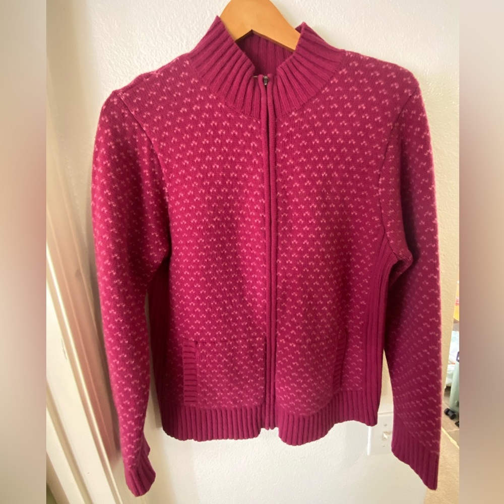 VTG L.L. Bean Pink Wool Zip-Up Sweater